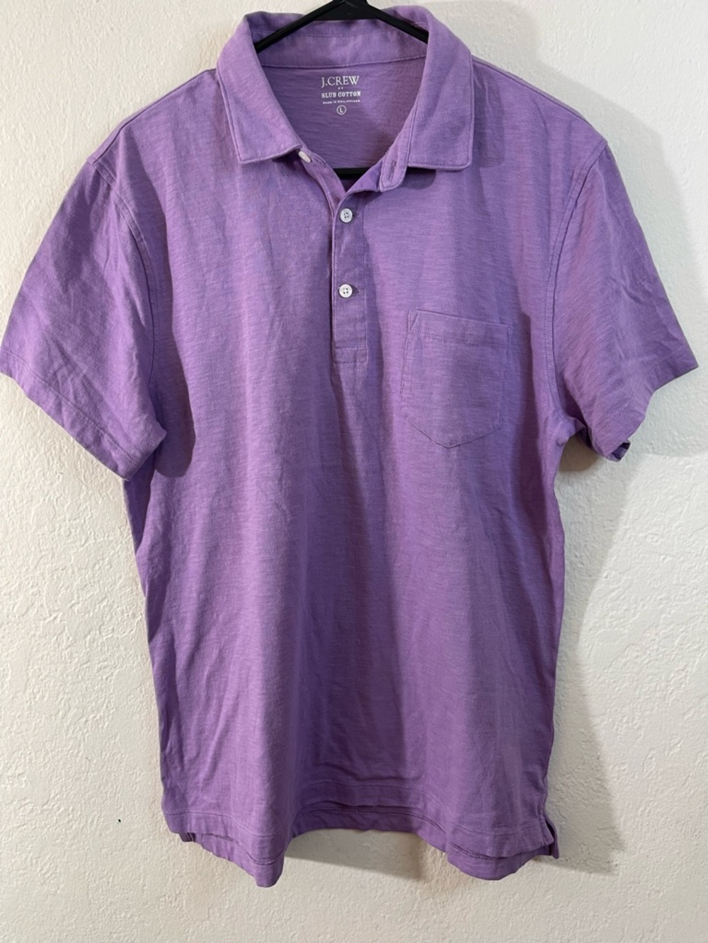 J. Crew Slub Cotton Purple Short-Sleeve Pocket Polo Shirt Men Size Large Casual